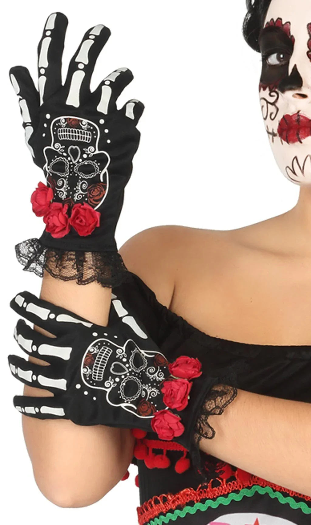 Guantes de Catrina Esqueleto con Rosas Guantes Atosa